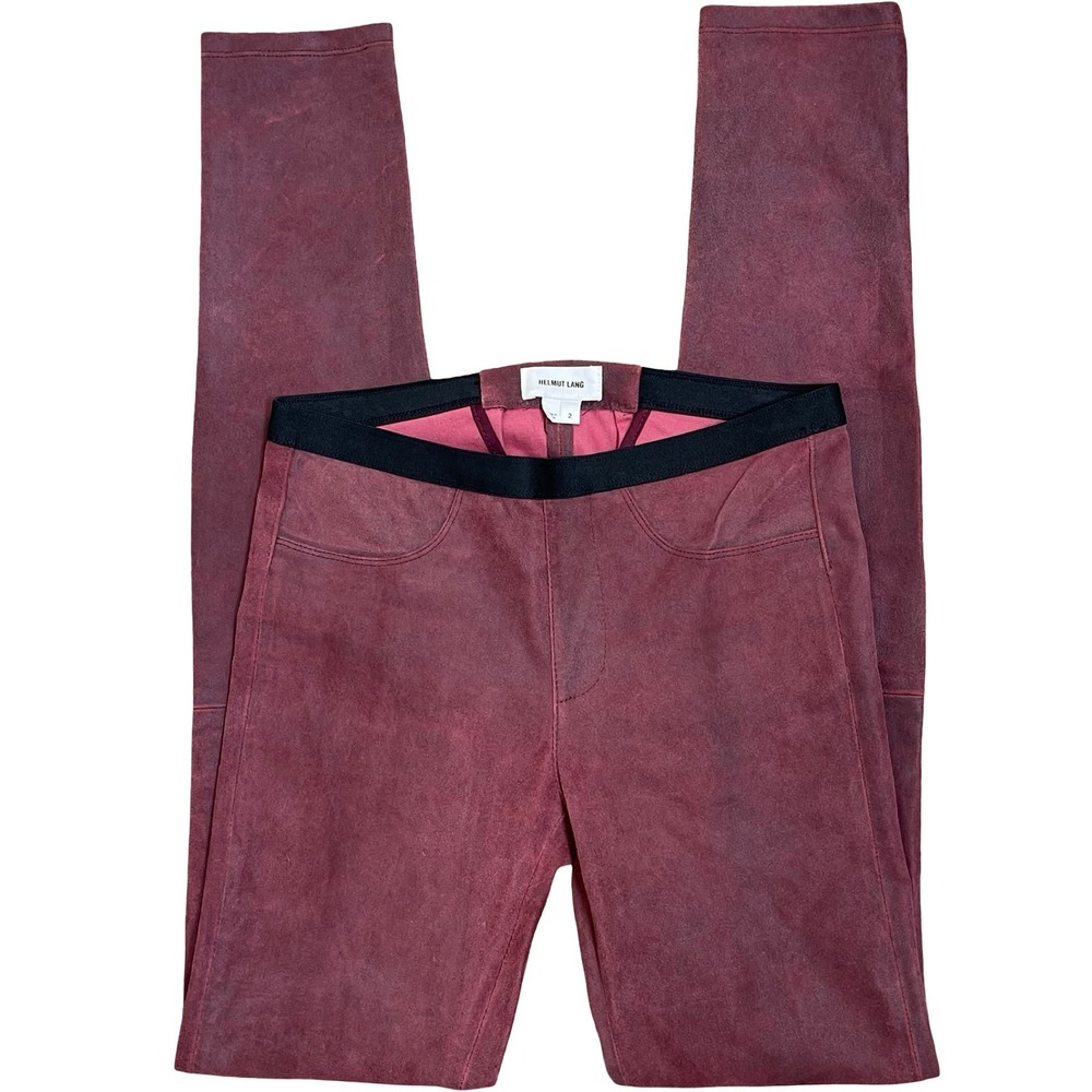 Helmut Lang Lamb Leather Suede Skinny Leggings Women‎ 2 Burgundy Red Distressed